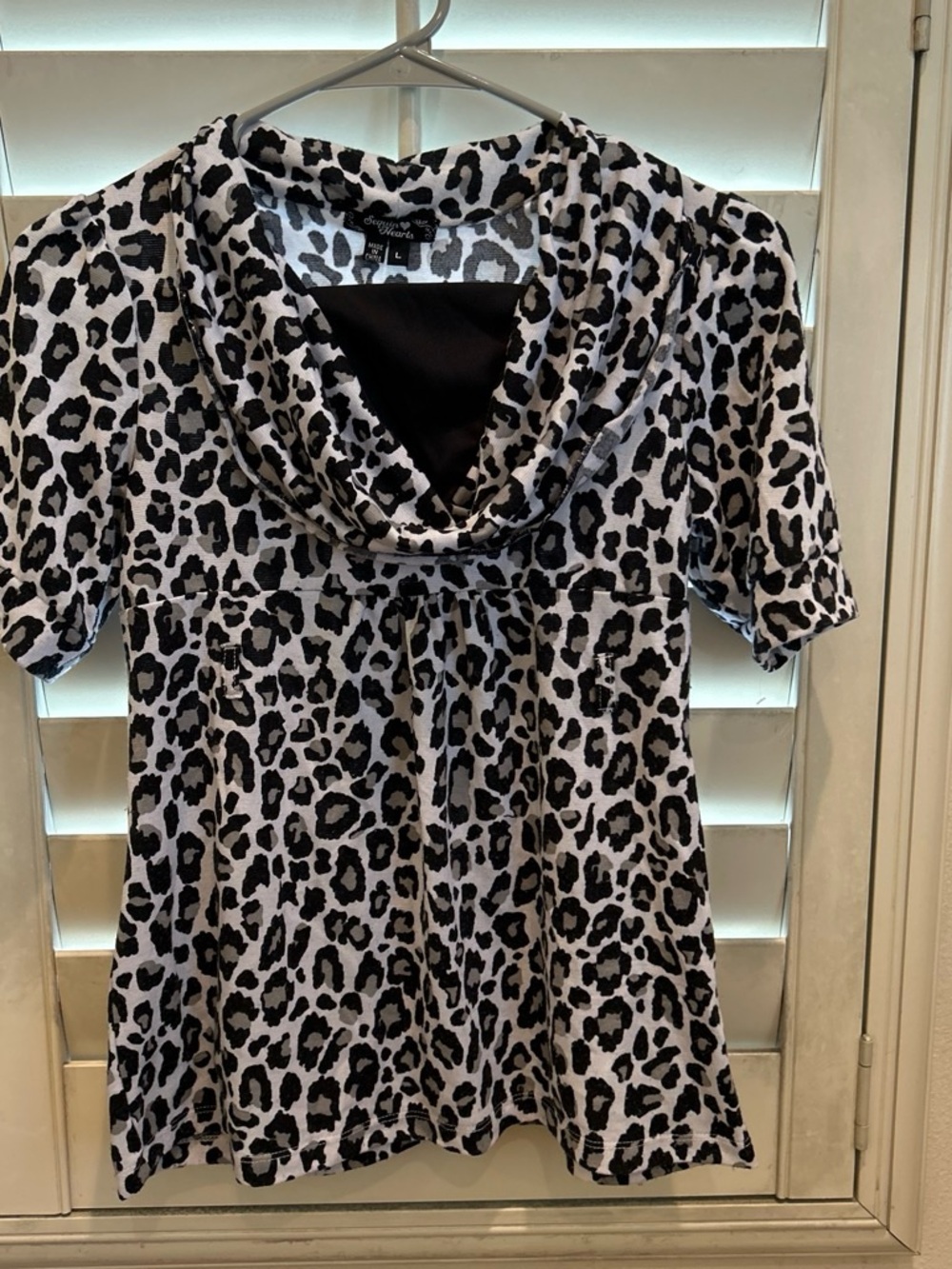 Sequin Hearts Black and White Leopard Print Cowl Neck Tunic